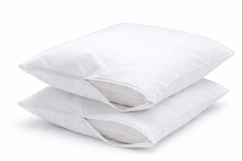100% Cotton Zippered Pillow Protectors - Breathable Percale Encasements