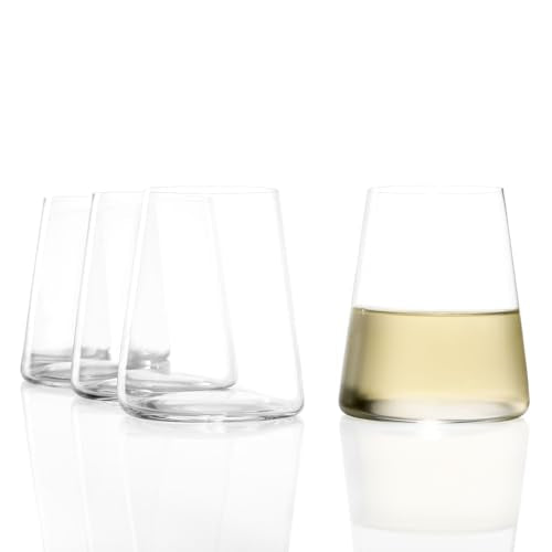 Stemless White Wine Glasses, 13.5 oz Crystal Tumblers, Set of 4