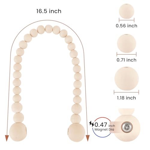 Magnetic Wood Bead Curtain Tiebacks, 2-Pack - No-Drill Drape Holdbacks