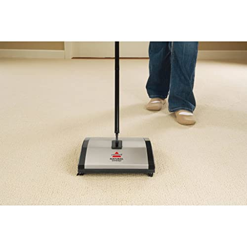 Natural Sweep Manual Carpet and Floor Sweeper with Dual Rotating Brushes