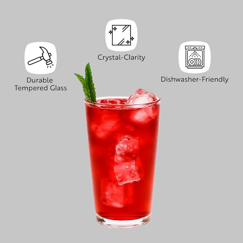 19-Ounce Beverage Glasses, Set of 6, Chip-Resistant Tempered Drinking Glass