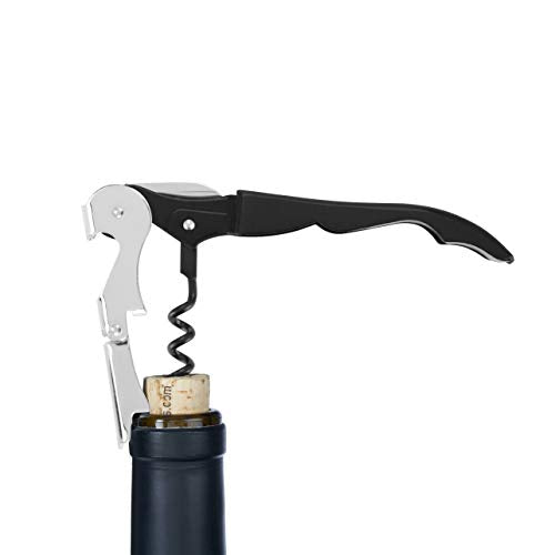 Black Double Hinged Waiter's Corkscrew Wine Opener with Foil Cutter - Stainless Steel & Plastic