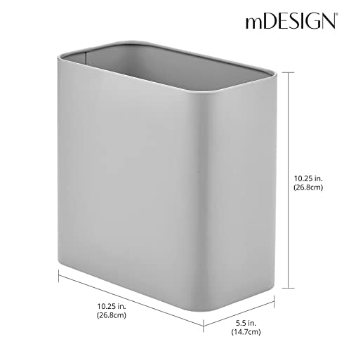 mDesign Small Metal 2.4 Gallon/9 Liter Trash Can Wastebasket Garbage Bin for Bathroom, Slim Rubbish Waste Bin Trashcans - Mirri Collection - Gray (23578MDBST)