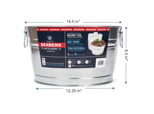 Behrens 5 Gallon Steel Tub Set of 3 - Multipurpose Galvanized Metal Tubs