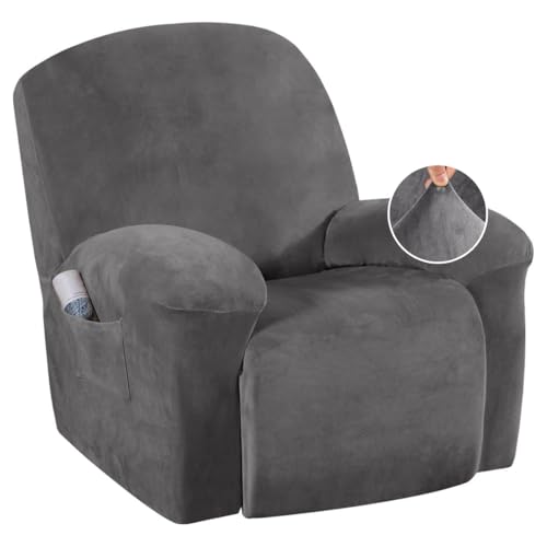 Luxury Velvet Recliner Chair Cover, Anti-Slip & Machine Washable - Grey, Large