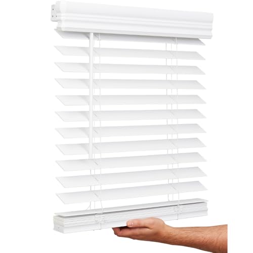 2-Inch Faux Wood Cordless Blinds, 22" x 36", Bright White