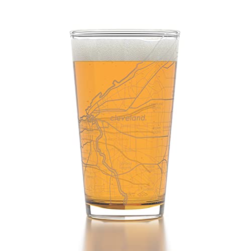 Cleveland Ohio Map Pint Glass, 16 oz Laser Etched Beer Glassware