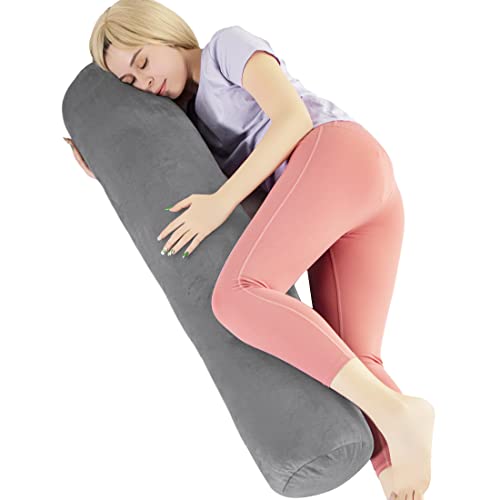 Long Bolster Body Pillow for Adults with Removable Velvet Cover - 47x7.87 Inches, Grey