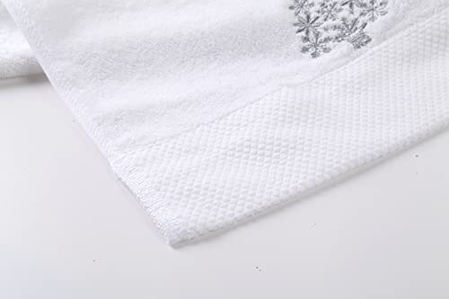 Quera 2 Pack White Christmas Tree Embroidered Hand Towels - Holiday Cotton Decor