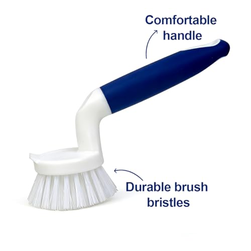 2-Pack Kitchen Dish Brush with Handle & Built-In Scraper for Sink & Tile