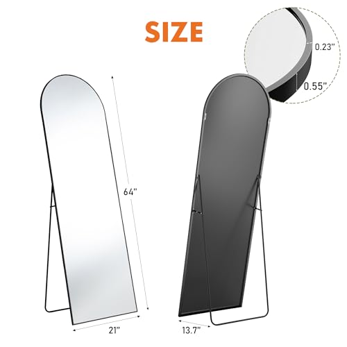 64" x 21.5" Full Length Floor Mirror with Stand, Shatter-Proof Glass, Black