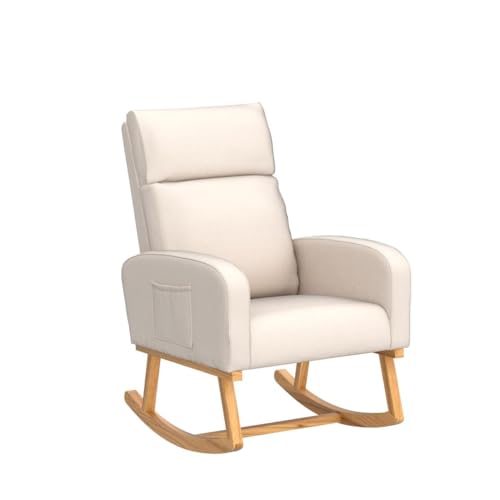 Modern Upholstered Nursery Rocking Chair with Side Pocket - Beige