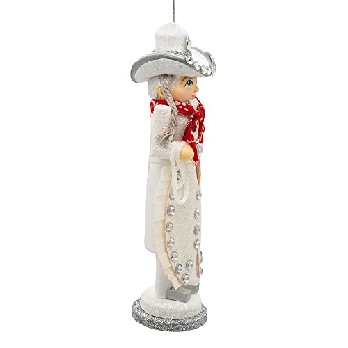 6-Inch Rhinestone Cowgirl Wooden Nutcracker Christmas Tree Ornament