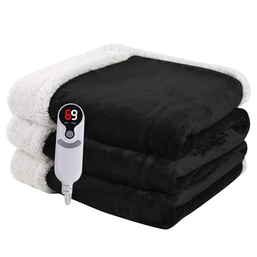 Full Size Electric Heated Blanket with 9 Heat Levels - Soft Flannel & Sherpa - Machine Washable