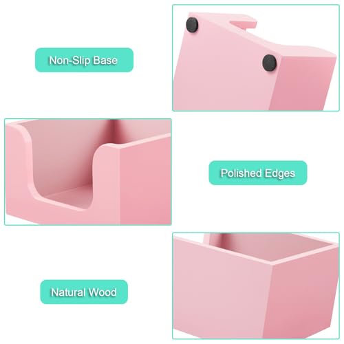 Wooden Sticky Note Holder 3x3 Inch Pink Desk Dispenser Organizer