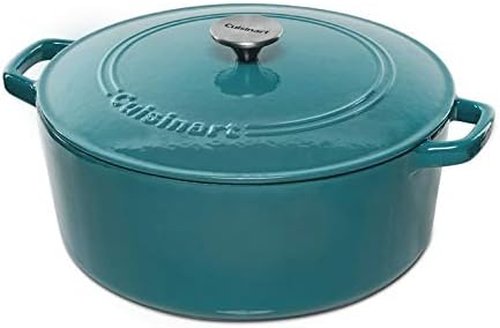 Cuisinart Enameled Cast Iron Round Casserole - 7-Quart Capacity in Teal Color