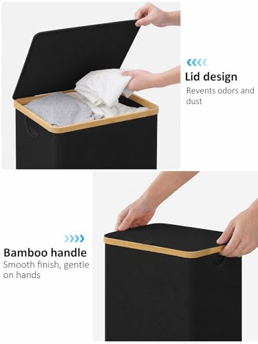 110L Large Laundry Hamper with Lid & Bamboo Handles - Collapsible Basket