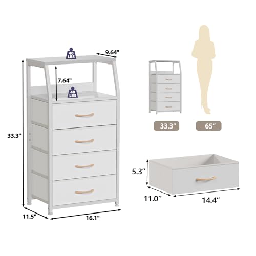 Tall Nightstand with 4 Fabric Drawers & Wood Top - Bedside Dresser