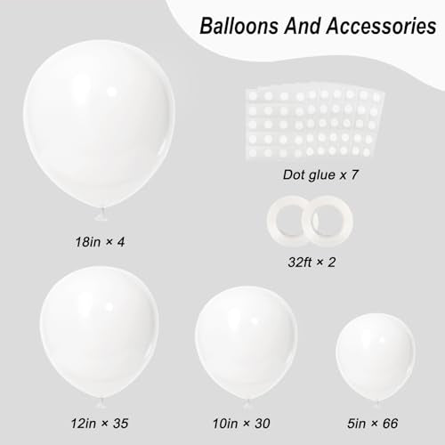 Rubfac 135pcs White Balloon Garland Arch Kit - Assorted Sizes