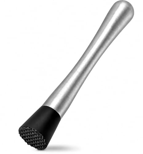 8-Inch Stainless Steel Cocktail Muddler with Grooved Nylon Head - Bar Tool