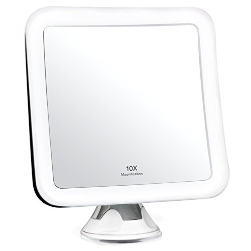 Fancii White 10X Magnifying Lighted Makeup Mirror – Cordless, Portable Vanity with Locking Suction