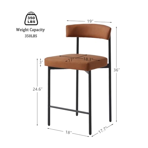 24-Inch Faux Leather Counter Stools with Curved Backrest, Set of 3