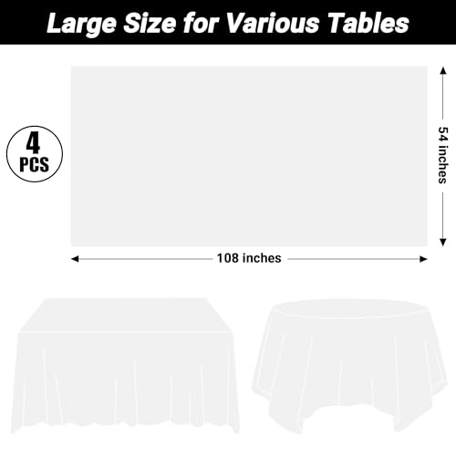 QZYL 4-Pack White Plastic Disposable Tablecloths 54x108 for Rectangles