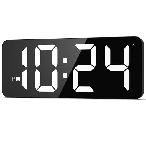 LED Digital Wall Clock with Large Display - Auto-Dimming Plug-In Clock, White