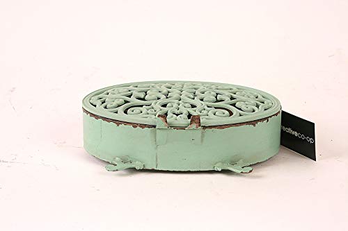 Distressed Aqua Pewter Mantel Clock - Vintage Style Scrollwork Table Clock
