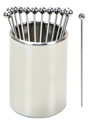 Lexenic Cocktail Picks Set with Holder - Needle Silver, 12 Stainless Steel Martini Skewers