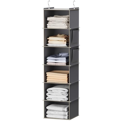 YOUDENOVA Hanging Closet Organizer 6-Shelf Grey with Side Pockets