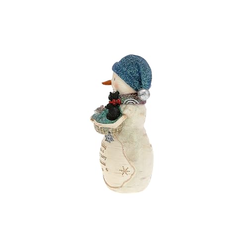 Furry Purry Snowman Figurine - Hand-Painted Cat Holiday Decor, 5" Christmas Ornament