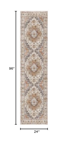 Washable Vintage Hallway Runner Rug 2x8 Ft - Non-Slip Low-Pile Carpet