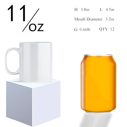 ABBSH 11oz White Sublimation Coffee Mugs Set of 12 with Box - Blank Ceramic for Custom Designs