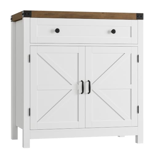 Farmhouse Kitchen Storage Cabinet with Drawer and Adjustable Shelf