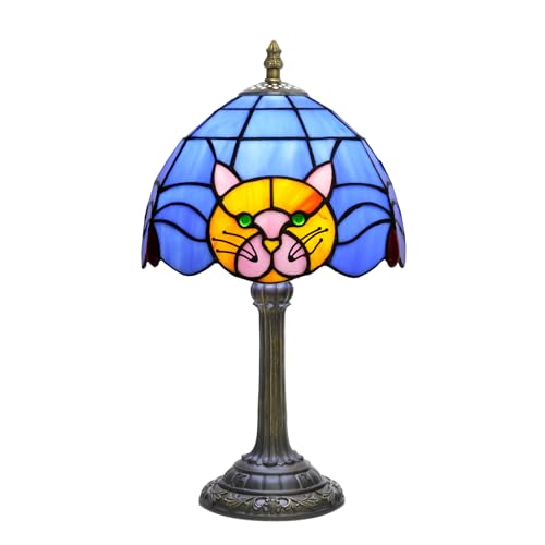 Creboco Cat Lamp Tiffany Orange Blue Glass Table Lamp Cat Lovers Gift Variation: Cat Lamp