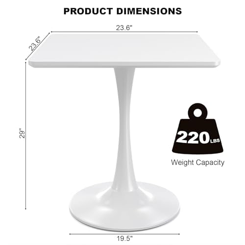 24-Inch Small Square Pedestal Dining Table, Mid-Century Modern Bistro Table