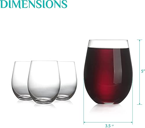 18oz Stemless Wine Glasses - Set of 6 Durable Crystal-Clear Drinkware