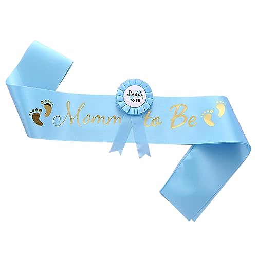 Blue Mommy to Be Sash and Daddy to Be Badge Set for Baby Shower