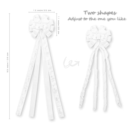Large White Christmas Tree Topper Bow with Glitter Streamers - 53x13 Inch