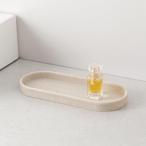 4-Piece Modern Resin Bathroom Accessory Set, Beige Sandstone Look