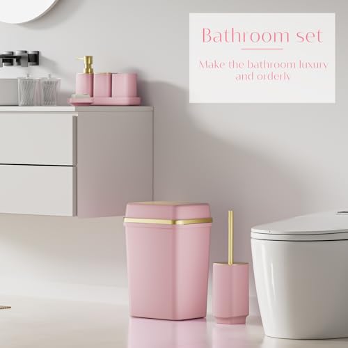 9-Piece Pink Bathroom Accessory Set with 4-Gallon Trash Can and Organizer