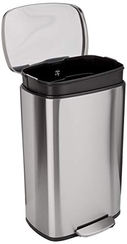 Large Stainless Steel Trash Can, 13.2 Gallon Rectangular Step Bin with Soft-Close Lid