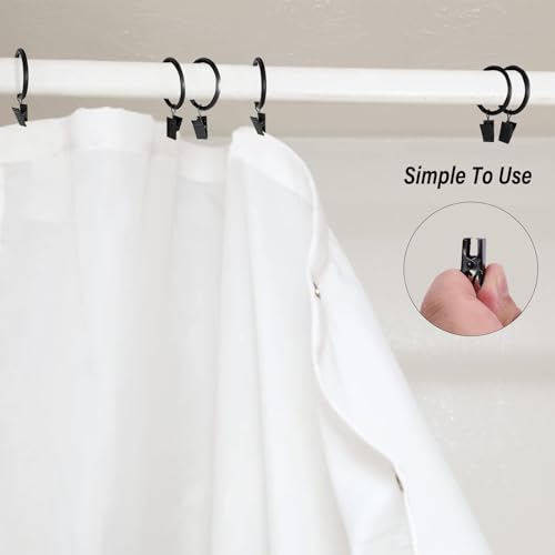 44 Pack Black Curtain Rings with Clips, 1.5-inch Heavy Duty Drapery Hangers
