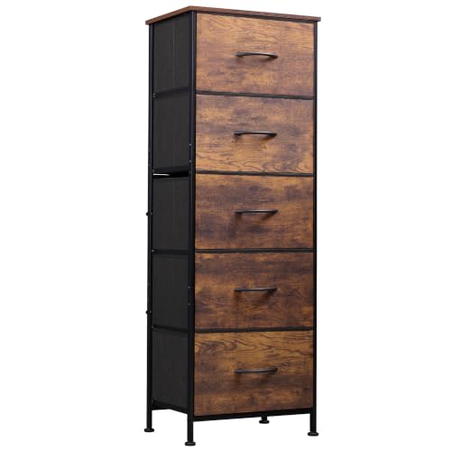 5-Drawer Tall Fabric Dresser, Slim Storage Tower Chest for Small Spaces
