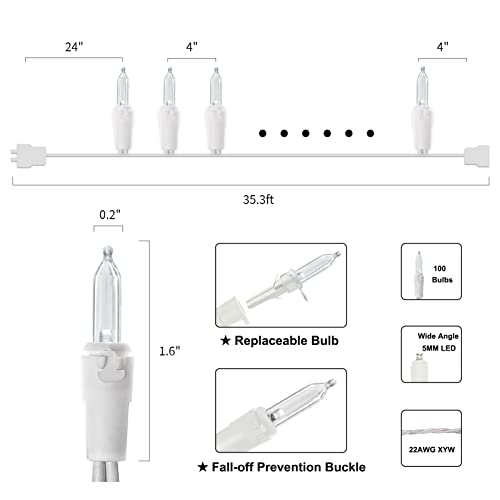 Multi-Sparking White Wire Cool White LED Christmas Lights 2 Pack, 33ft Connectable Indoor Outdoor Decor