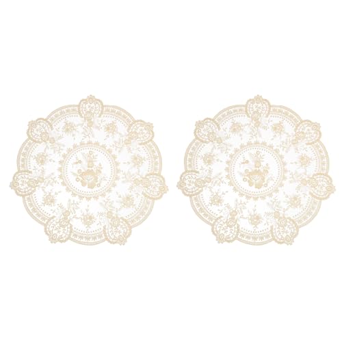 uxcell Apricot 2Pcs Retro Lace Placemats 13x13in French Crochet Doilies Coasters