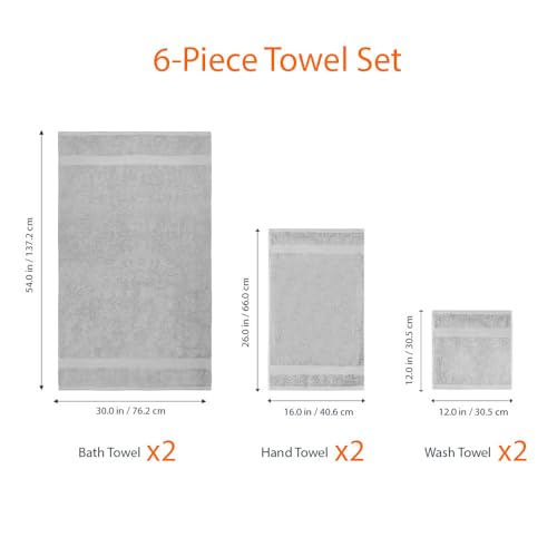 Amazon Basics 6-Piece 100% Cotton Towel Set - Gray Bath & Hand Towels
