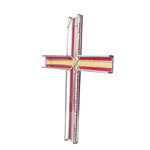 Hanabrook Handcrafted Stained Glass Suncatcher - Religious Cross Decor 11in
