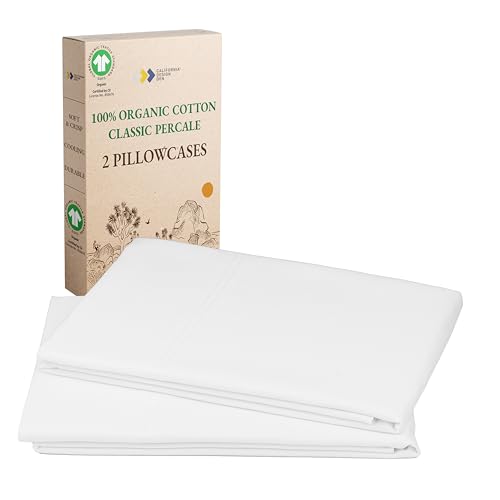 Organic Cotton Percale Queen Pillowcases, 2-Pack with Envelope Closure